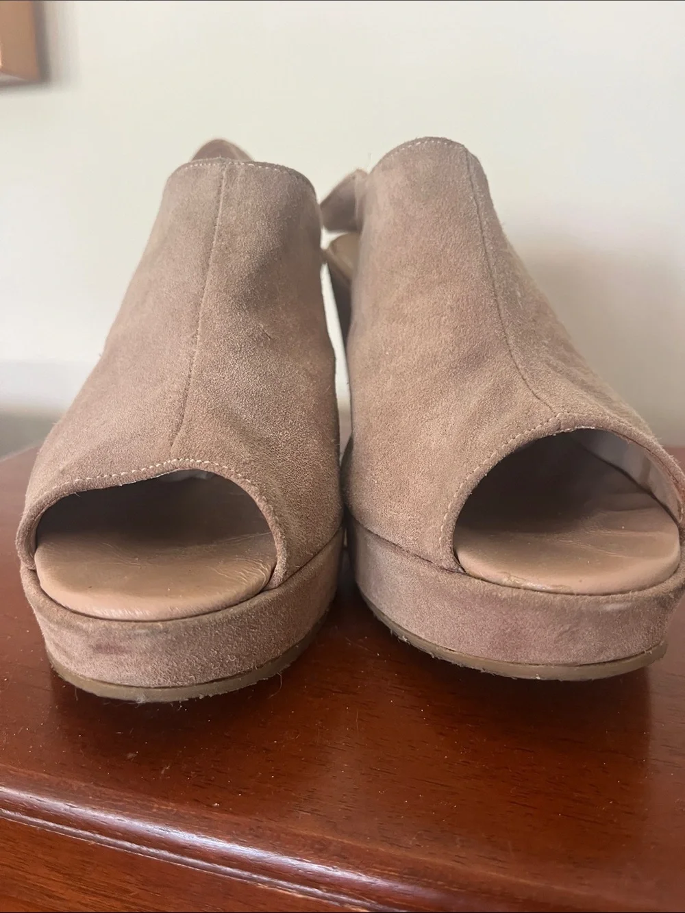 Cordani Taupe Suede Peep-Toe Wedge Sandals size 41